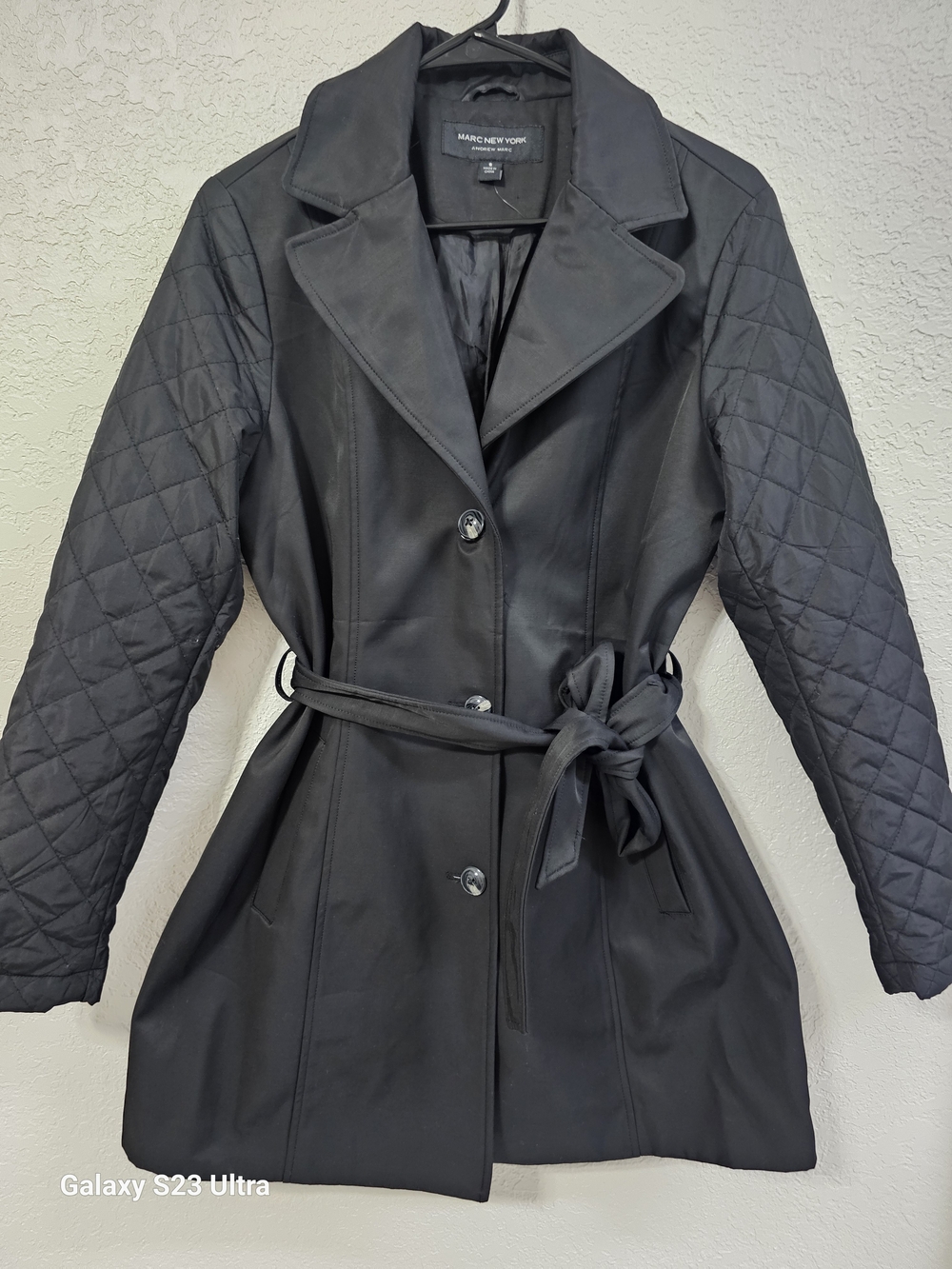 Marc New York Women's Black Quilted Sleeve Trench Coat